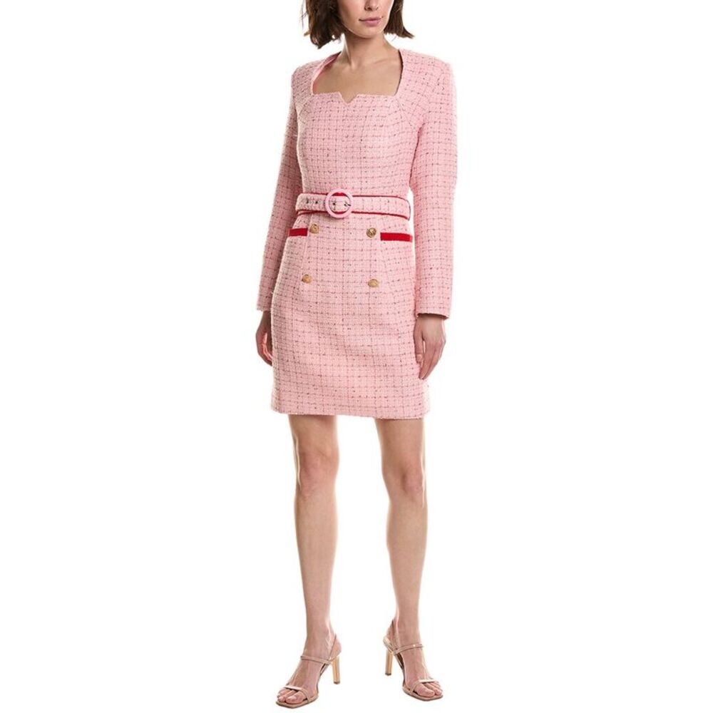Pascale La Mode Womens Belted Tweed Sheath Dress, Pink